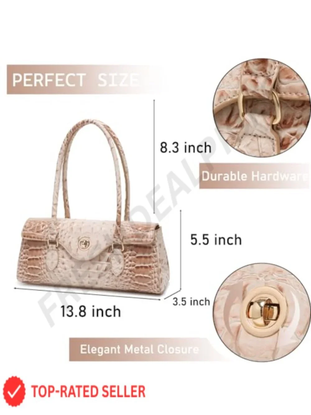 Women's Croc Embossed Satchel Handbag with Detachable Strap